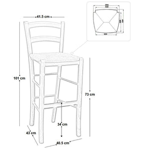 Sgabello Alto in Legno Bianco 73 cm Stile Rustico per Casa e Bar