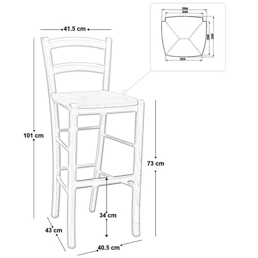 Sgabello Alto in Legno Bianco 73 cm Stile Rustico per Casa e Bar