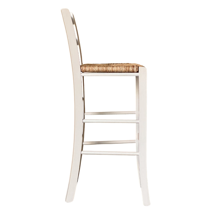 Sgabello Alto in Legno Bianco 73 cm Stile Rustico per Casa e Bar