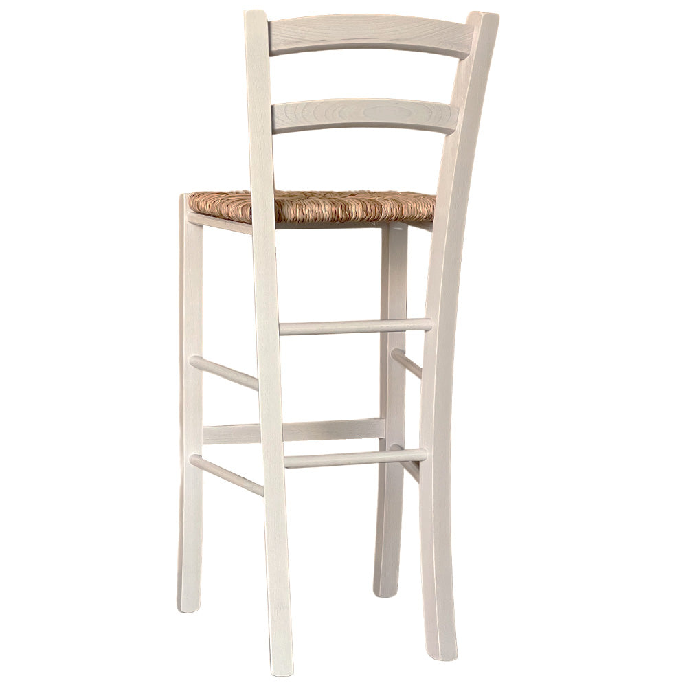 Sgabello Alto in Legno Bianco 73 cm Stile Rustico per Casa e Bar