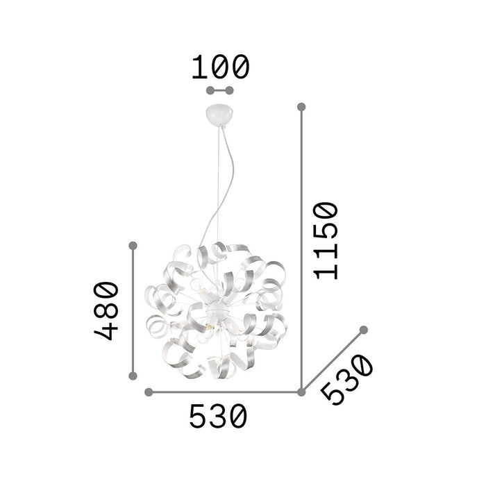 Sospensione Moderna Vortex Metallo Argento 6 Luci E14