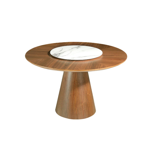 Tavolo da pranzo rotondo 135x75 cm in legno di noce e piatto girevole in porcellana