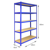 Scaffale in Acciaio Senza Bulloni T-Rax Blu Largo 120cm per Magazzino e Garage