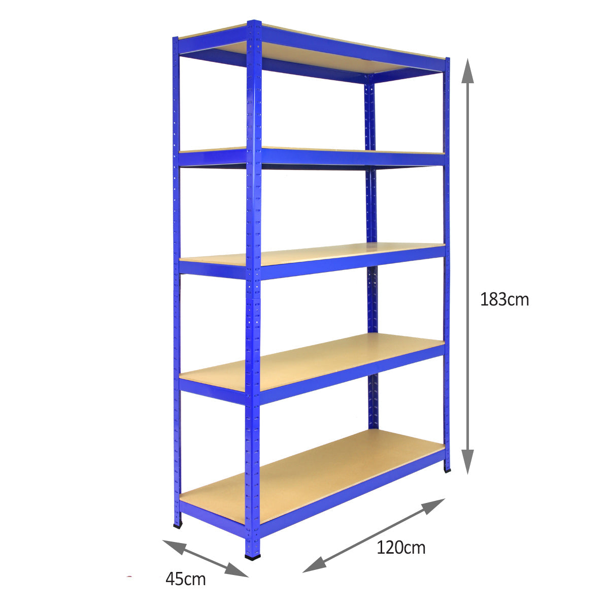 5 Scaffali in Acciaio Senza Bulloni T-Rax Blu Larghi 120cm per Magazzino e Box