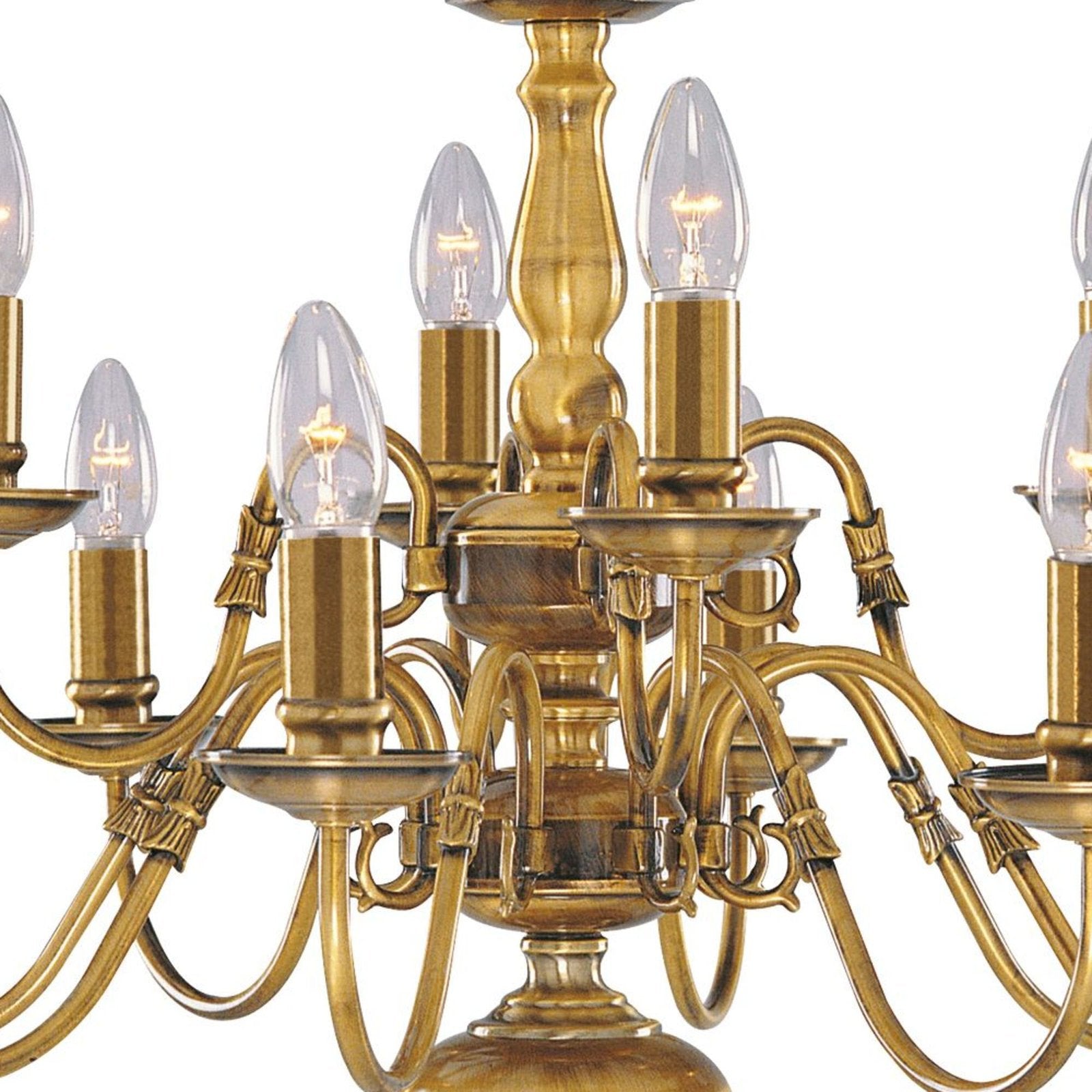 Lampadario Classico Fiammingo Ottone 12 Luci E14