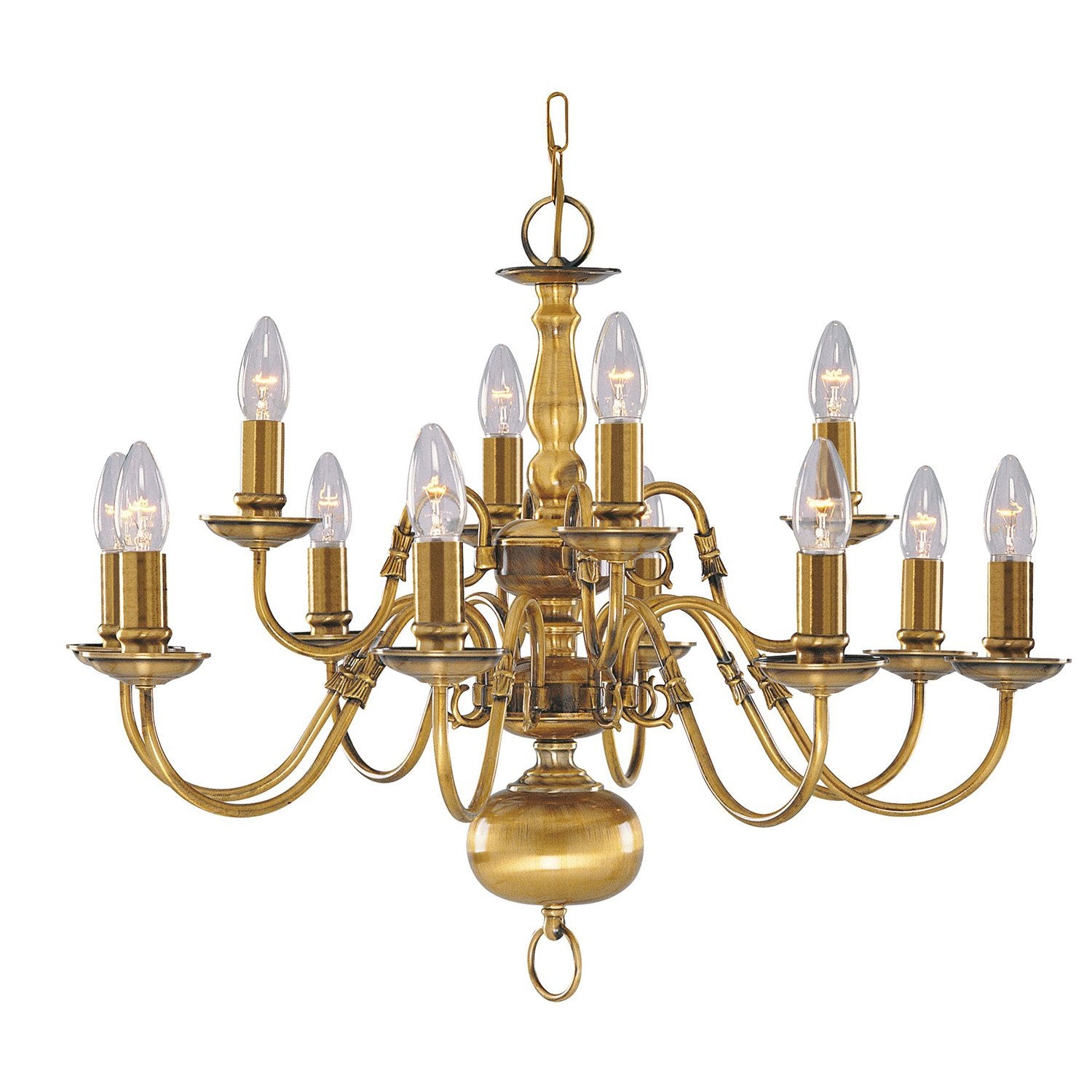 Lampadario Classico Fiammingo Ottone 12 Luci E14