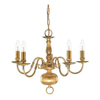 Lampadario Classico Fiammingo Ottone 5 Luci E14