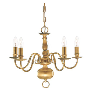 Lampadario Classico Fiammingo Ottone 5 Luci E14