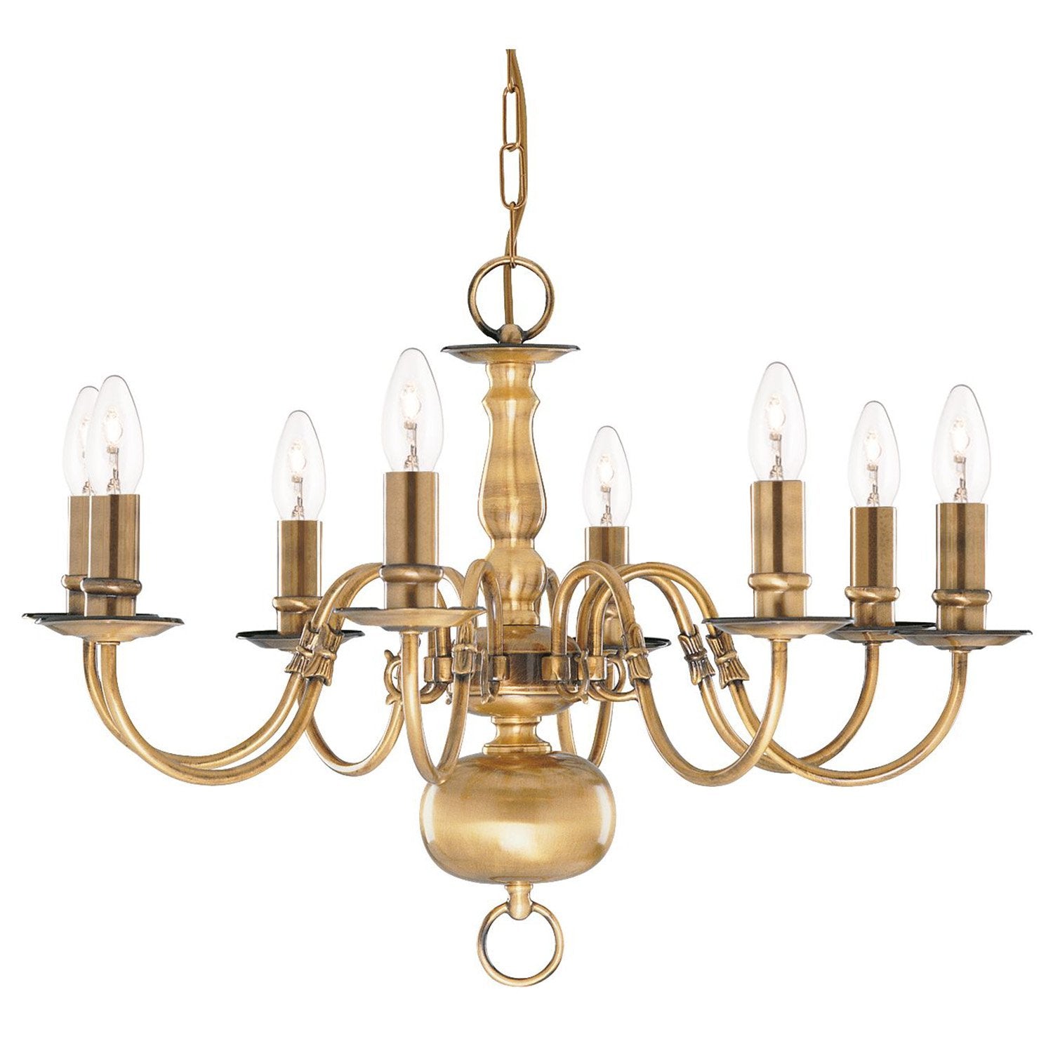 Lampadario Classico Fiammingo Acciaio Ottone 8 Luci E14