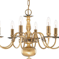 Lampadario Classico Fiammingo Acciaio Ottone 8 Luci E14