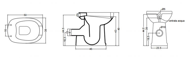 Vaso Bidet disabili aperto completo di erogatore - Vaso Bidet disabili completo di erogatore (scarico a pavimento)