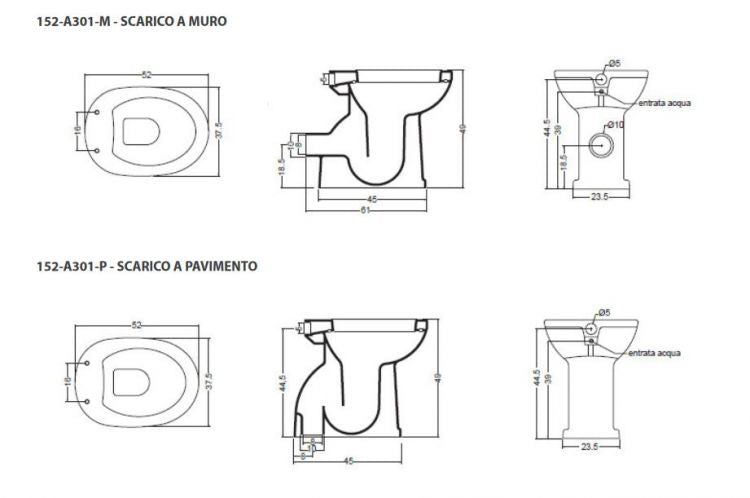 Vaso Bidet disabili chiuso completo di erogatore - Vaso Bidet chiuso disabili completo di erogatore (scarico a muro)