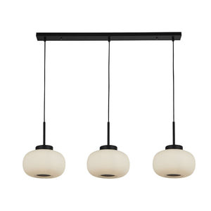 Lampadario Contemporaneo Lumina Acciaio Bianco Vetro Nero 3 Luci E27