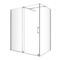 Box Doccia Angolare Con Pannello Fisso Laterale E Porta Frontale Scorrevole Senza Telaio H 200 Cromo Trasparente Cm 80 (78-80) x 140 (136-141)