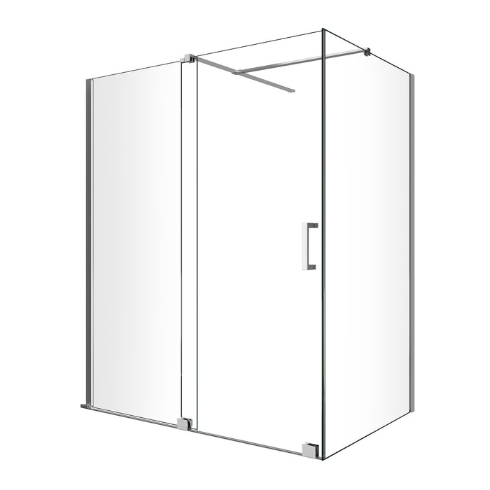 Box Doccia Angolare Con Pannello Fisso Laterale E Porta Frontale Scorrevole Senza Telaio H 200 Cromo Trasparente Cm 80 (78-80) x 140 (136-141)