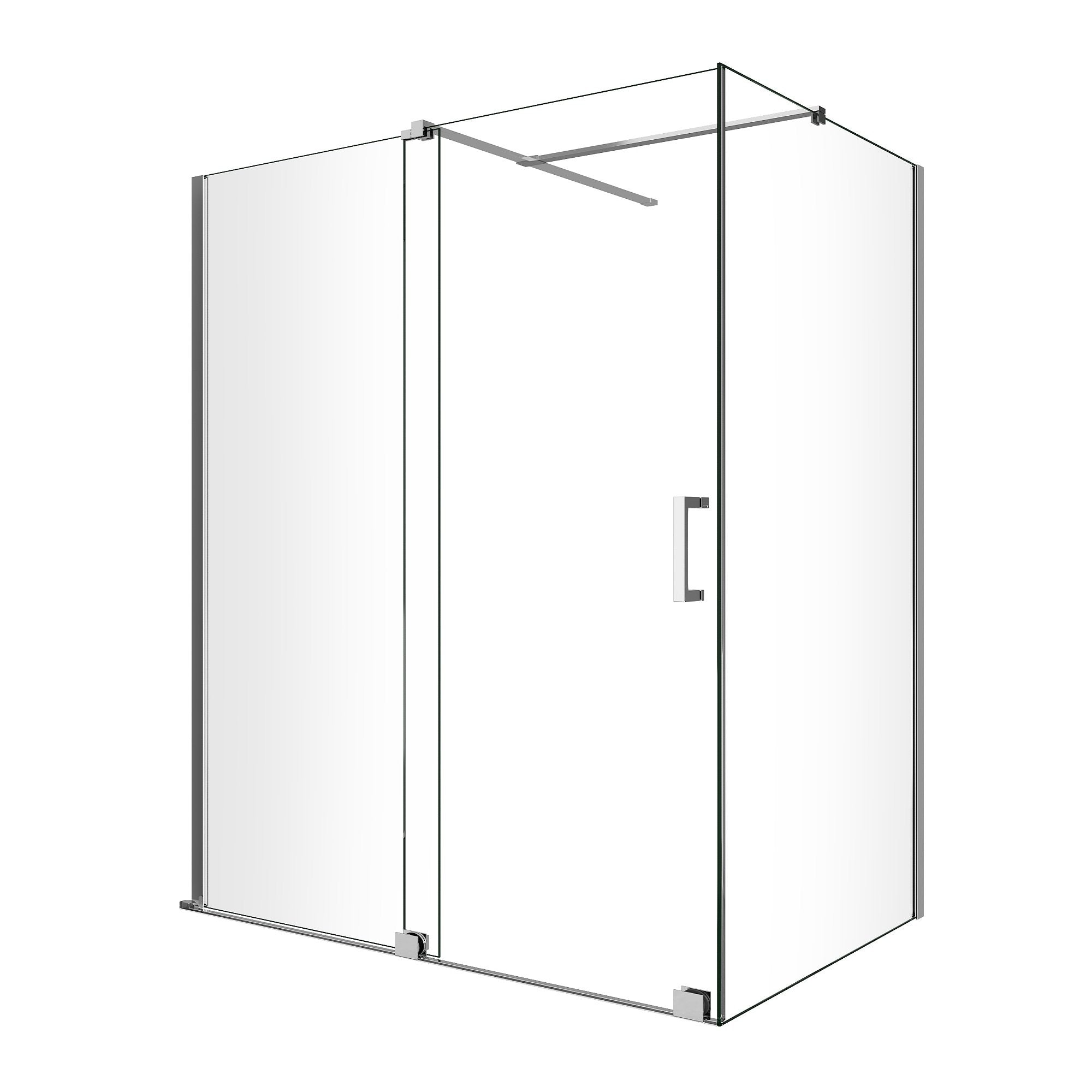 Box Doccia Angolare Con Pannello Fisso Laterale E Porta Frontale Scorrevole Senza Telaio H 200 Cromo Trasparente Cm 70 (68-70) x 180 (176-181)