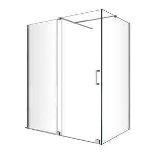 Box Doccia Angolare Con Pannello Fisso Laterale E Porta Frontale Scorrevole Senza Telaio H 200 Cromo Trasparente Cm 110 (108-110) x 130 (126-131)