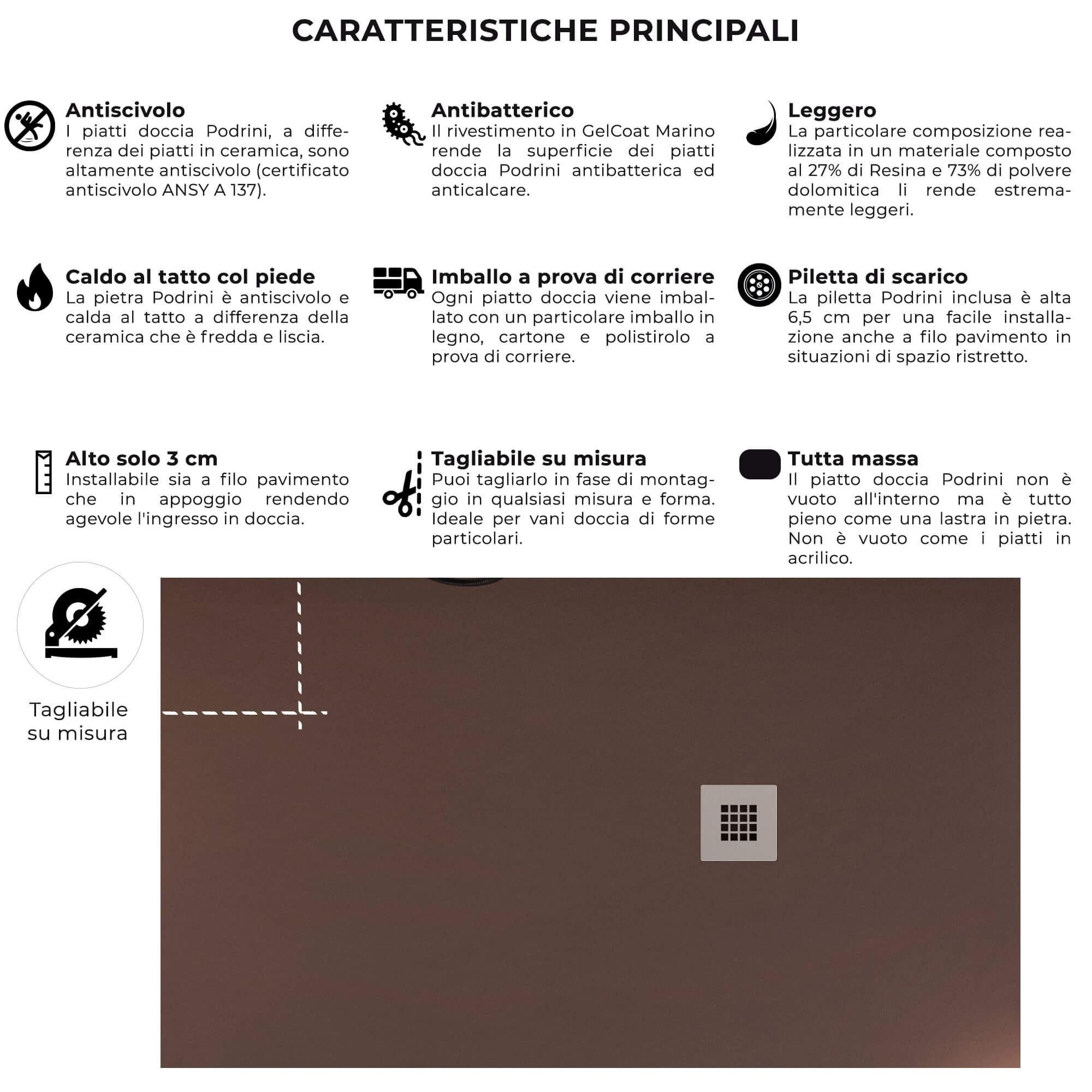 Piatto Doccia 100x100 cm in Pietra Bonussi Everest Marrone