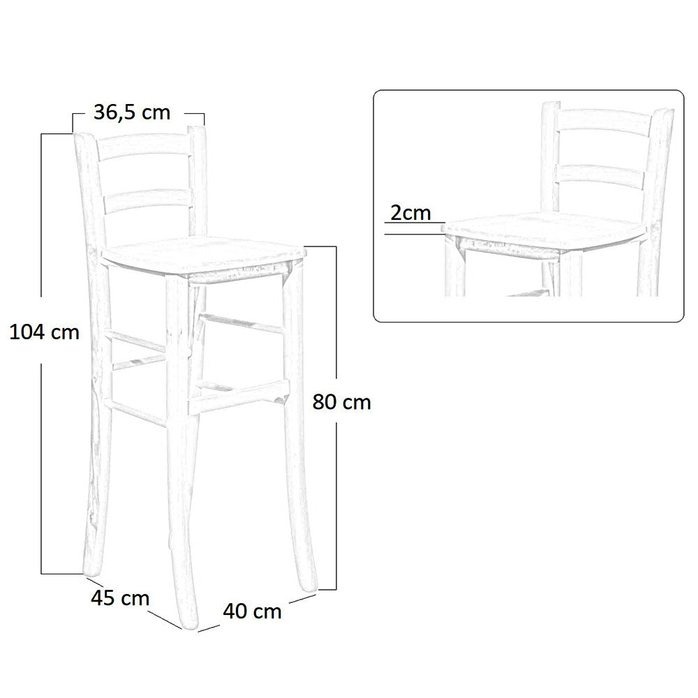 Sgabello snack con schienale altezza 80 cm seduta in legno grezzo da verniciare