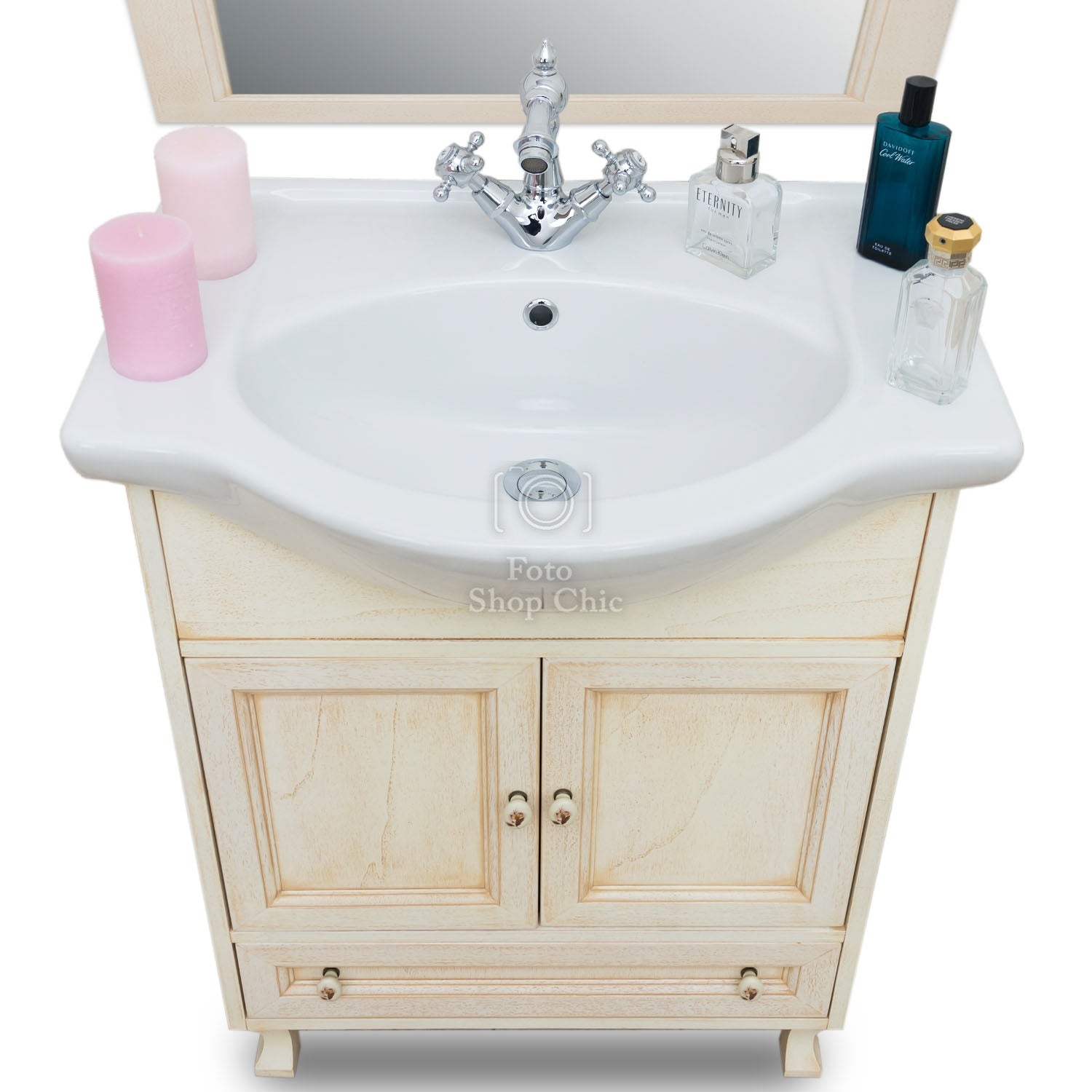 Piccolo mobile arredo bagno decapè avorio - 65 cm