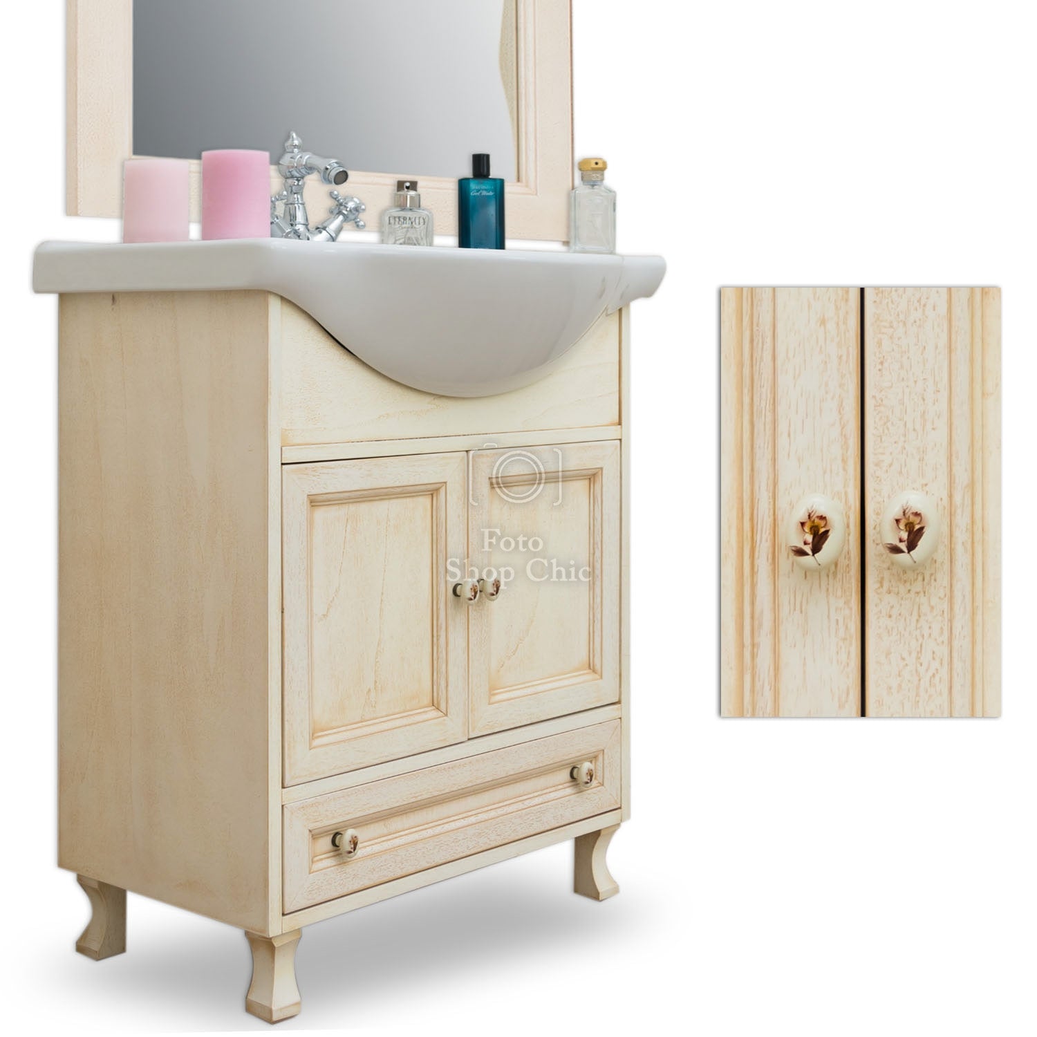 Piccolo mobile arredo bagno decapè avorio - 65 cm