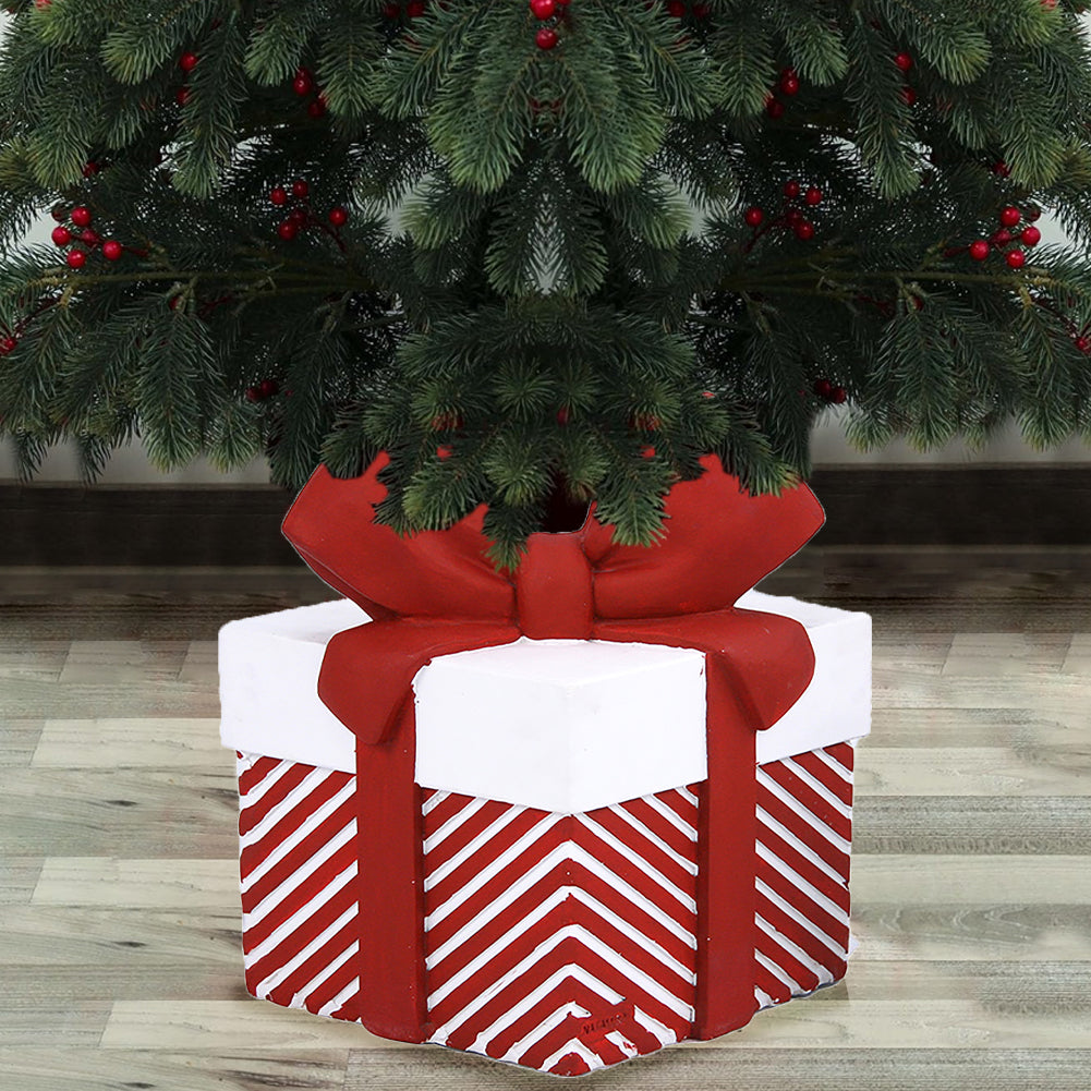 Base Albero di Natale Forma Regalo Natalizio Bianco e Rosso Decorazione Natalizia