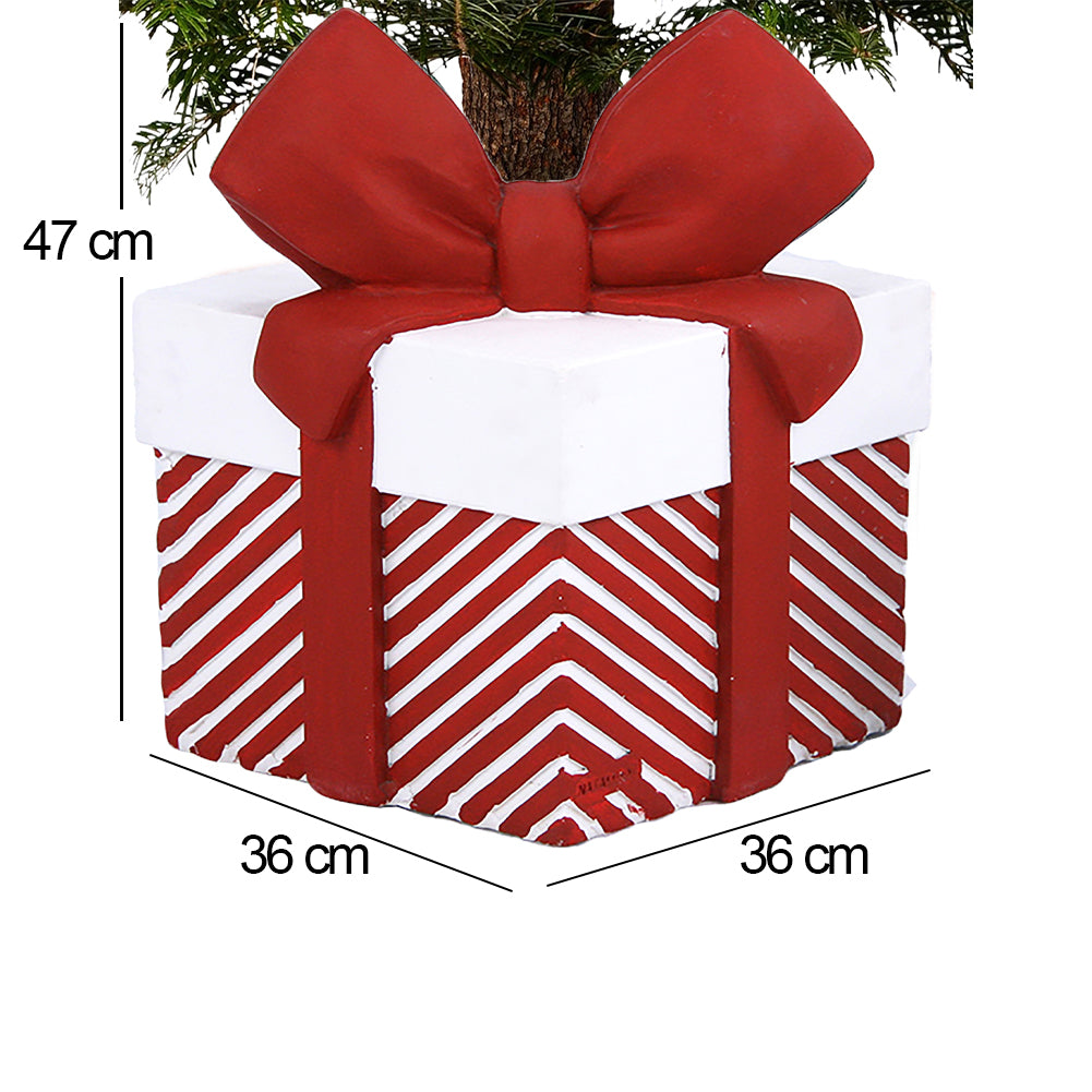 Base Albero di Natale Forma Regalo Natalizio Bianco e Rosso Decorazione Natalizia