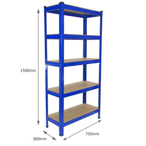 Scaffale in Acciaio Senza Bulloni T-Rax Blu Largo 75cm per Magazzino e Garage