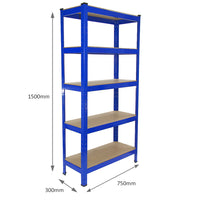 2 Scaffali in Acciaio Senza Bulloni T-Rax Blu Larghi 75cm per Magazzino e Box