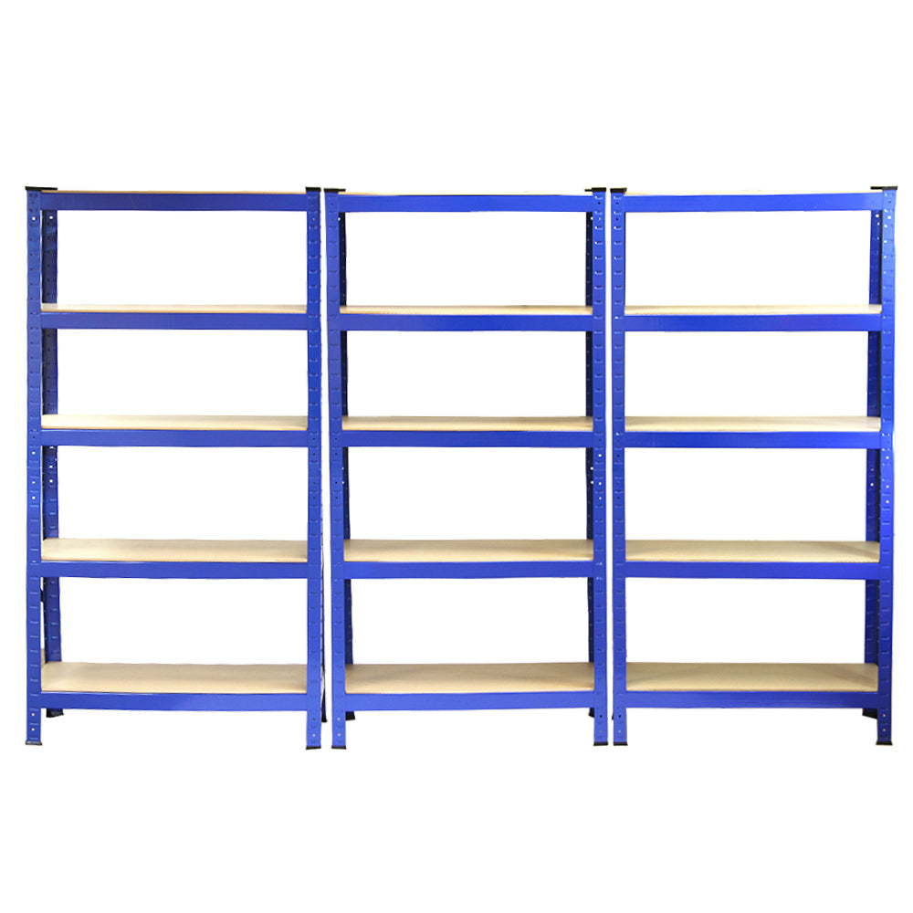 6 Scaffali in Acciaio Senza Bulloni T-Rax Blu Larghi 75cm per Magazzino e Box