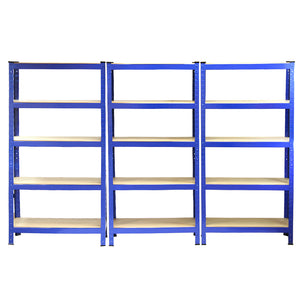 6 Scaffali in Acciaio Senza Bulloni T-Rax Blu Larghi 75cm per Magazzino e Box