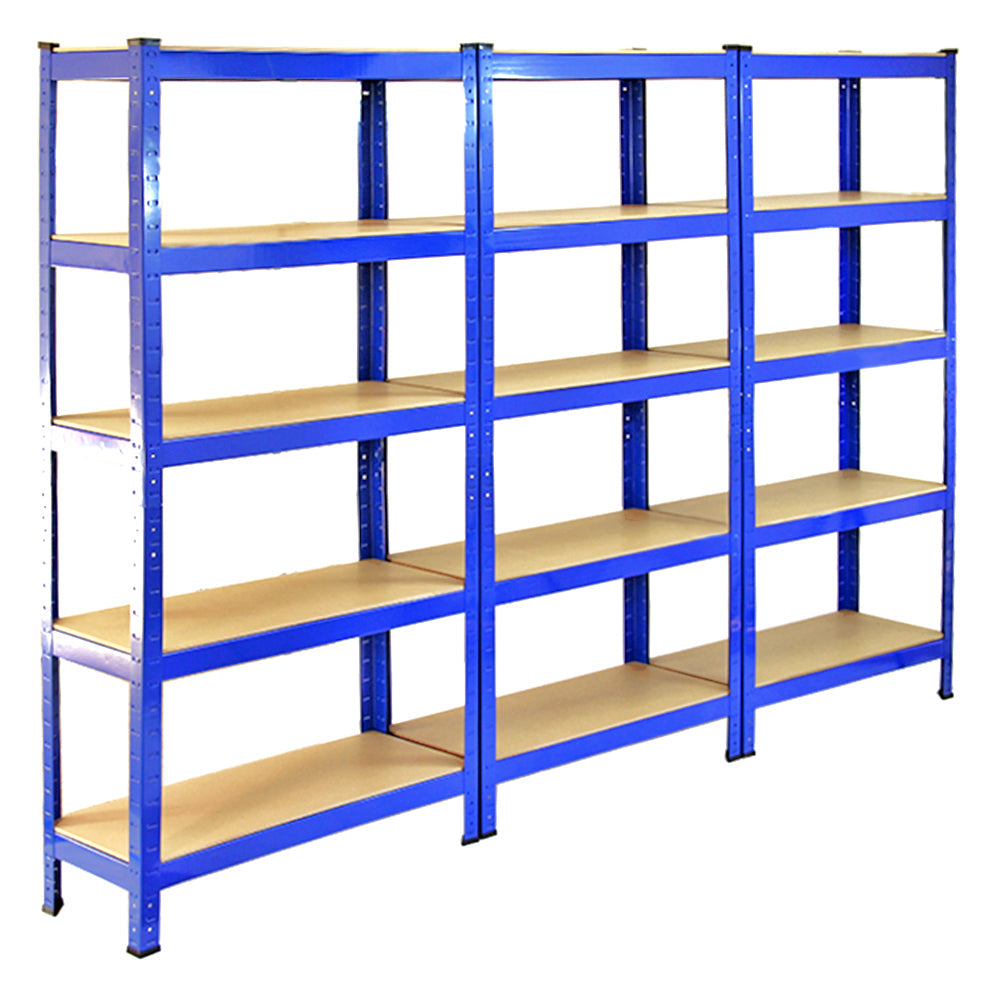 6 Scaffali in Acciaio Senza Bulloni T-Rax Blu Larghi 75cm per Magazzino e Box