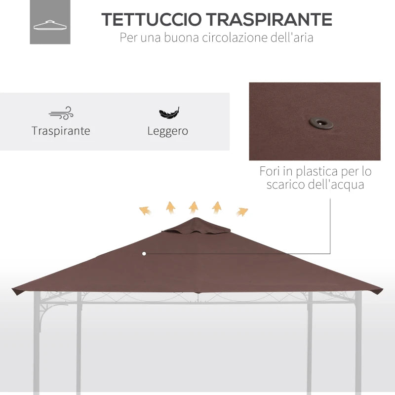 Copertura Ricambio Gazebo 3x3 MT  Telo Sostitutivo in Poliestere Caffè