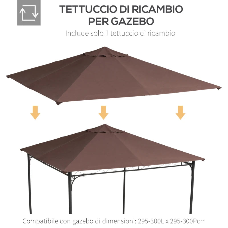 Copertura Ricambio Gazebo 3x3 MT  Telo Sostitutivo in Poliestere Caffè