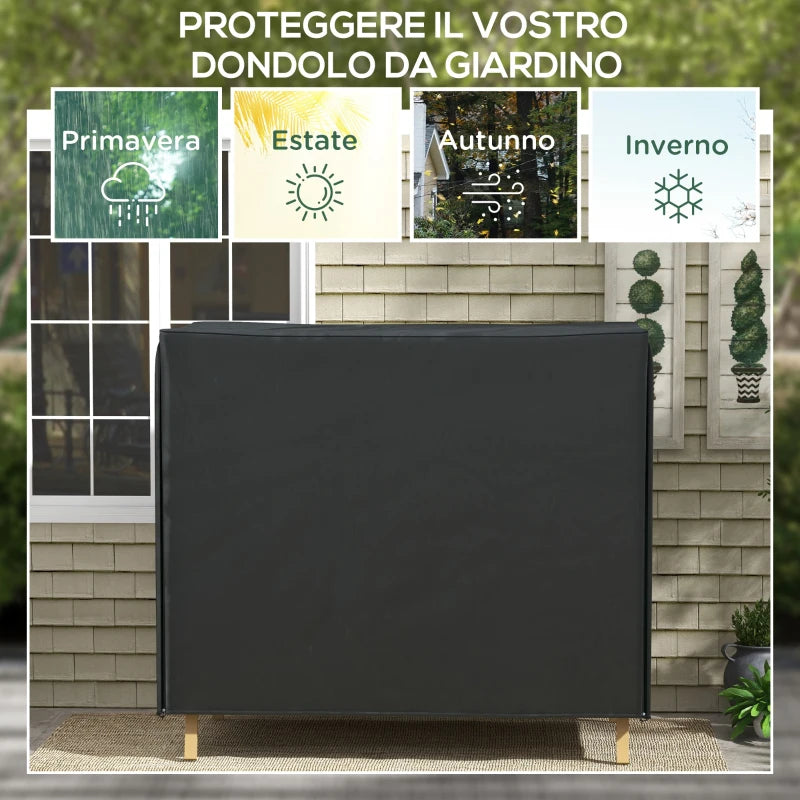 Copertura per Dondolo da Giardino 3Posti Impermeabile 220x125 H172cm Nero AntiUV