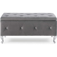 Cassapanca Pouf Contenitore Panca Moderna 96x46 H 43cm con Cristalli Grigio