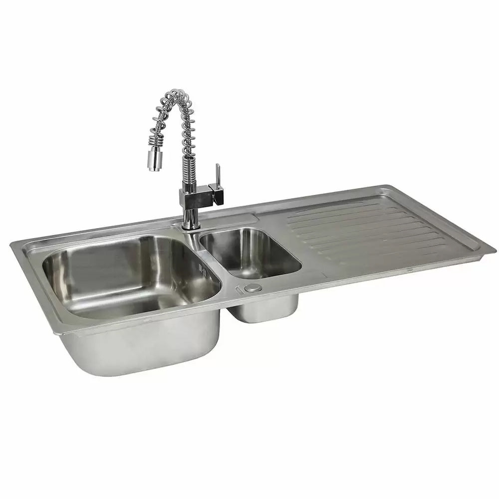 Lavello Cucina 1 Vasca e Mezza 105x50 cm in Acciaio Inox con Rubinetto Rainbow