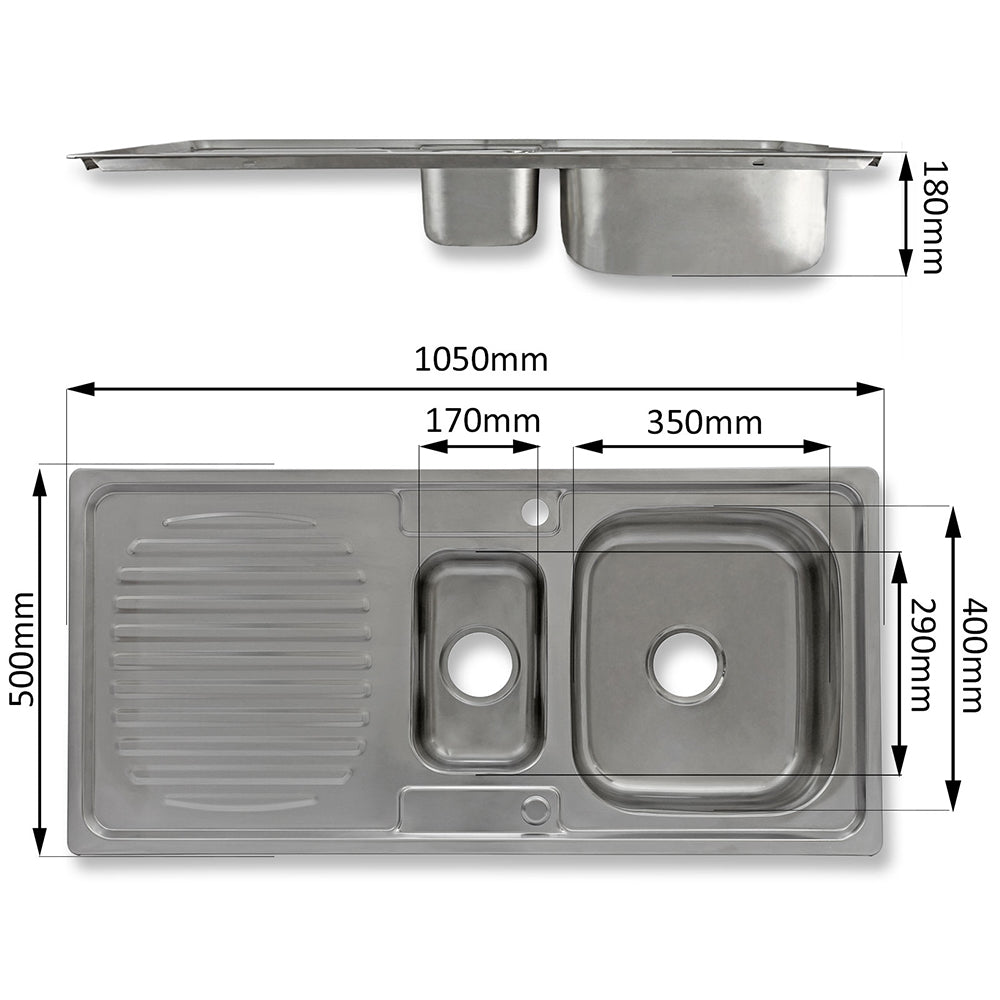 Lavandino da Cucina KuKoo in Acciaio Inox 105x50cm con Rubinetto Rainbow