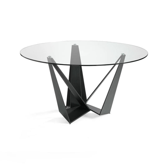 Tavolo da pranzo rotondo 150x75 cm in acciaio nero e vetro