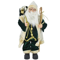 Statuina Babbo Natale Verde Statuetta 60cm Vestiti in Tessuto Addobbo Natalizio