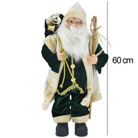 Statuina Babbo Natale Verde Statuetta 60cm Vestiti in Tessuto Addobbo Natalizio