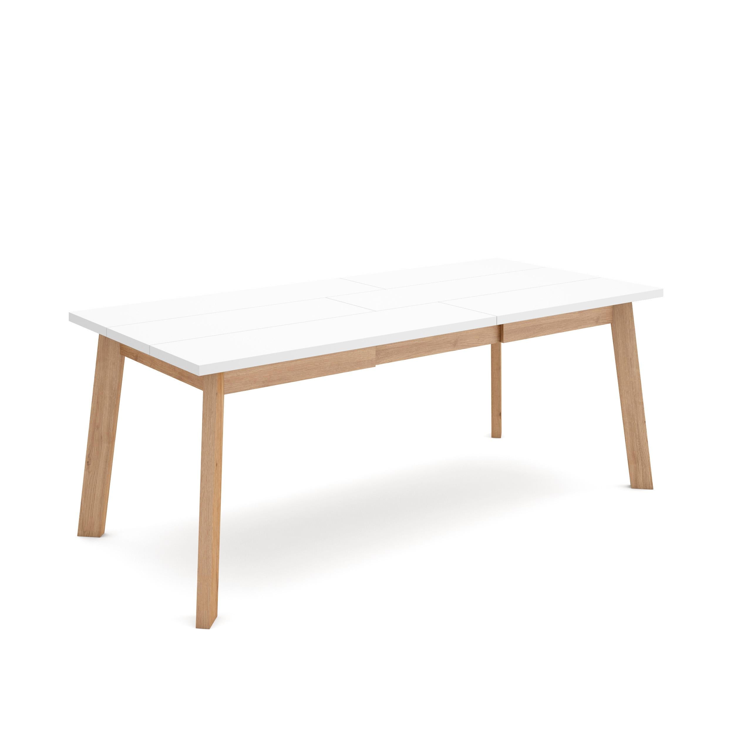 Tavolo da Pranzo, 194x90x74cm, Per 10 persone, Gambe in legno, Bianco RF2923