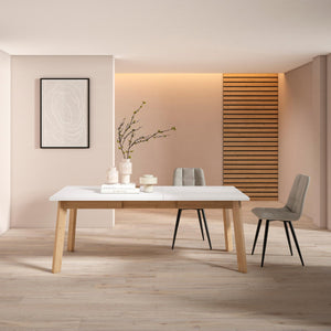 Tavolo da Pranzo, 194x90x74cm, Per 10 persone, Gambe in legno, Bianco RF2923