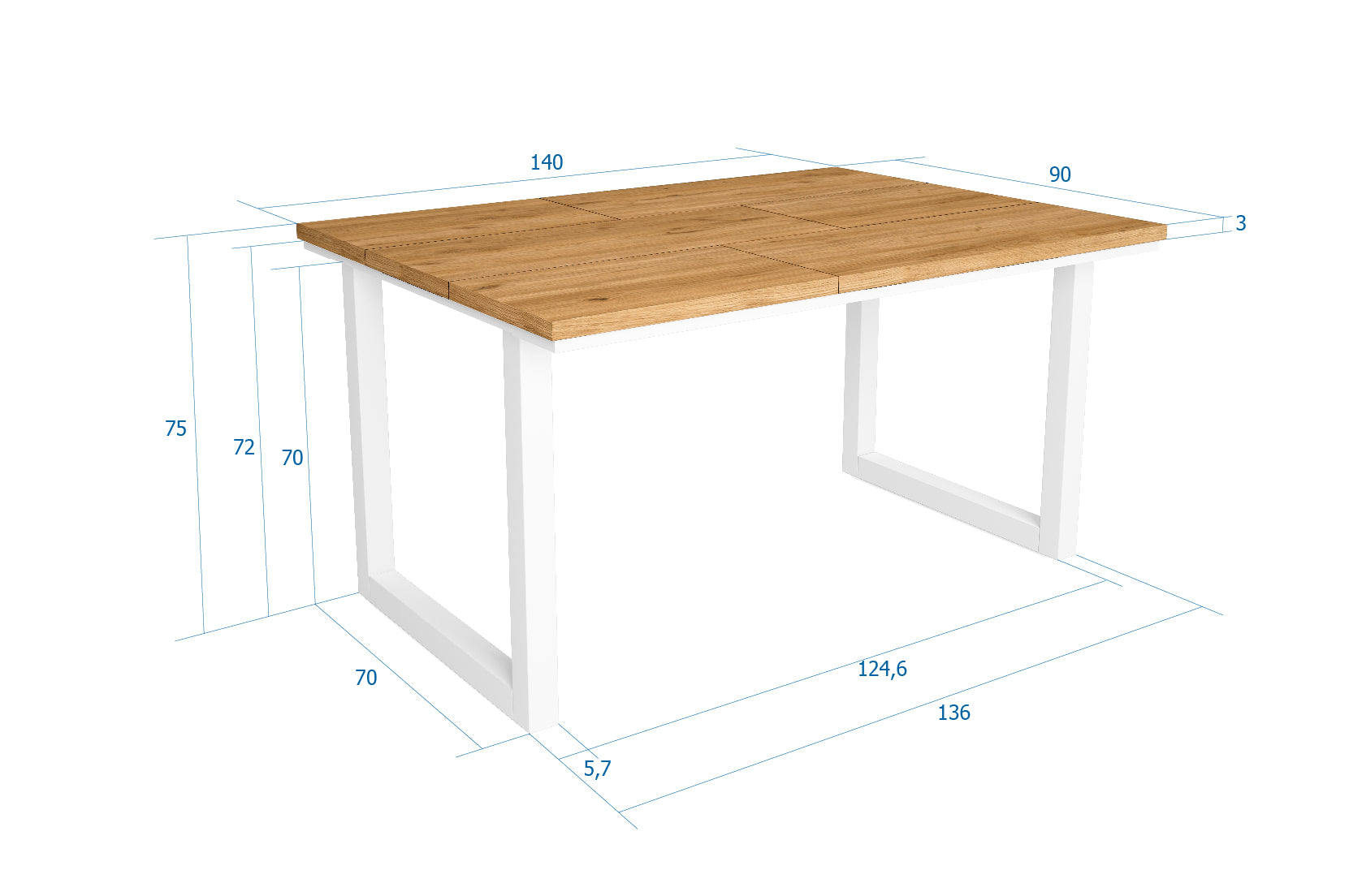 Tavolo da pranzo 6 posti 140x90 cm con gambe in legno a U stile moderno colore Rovere e gambe bianche