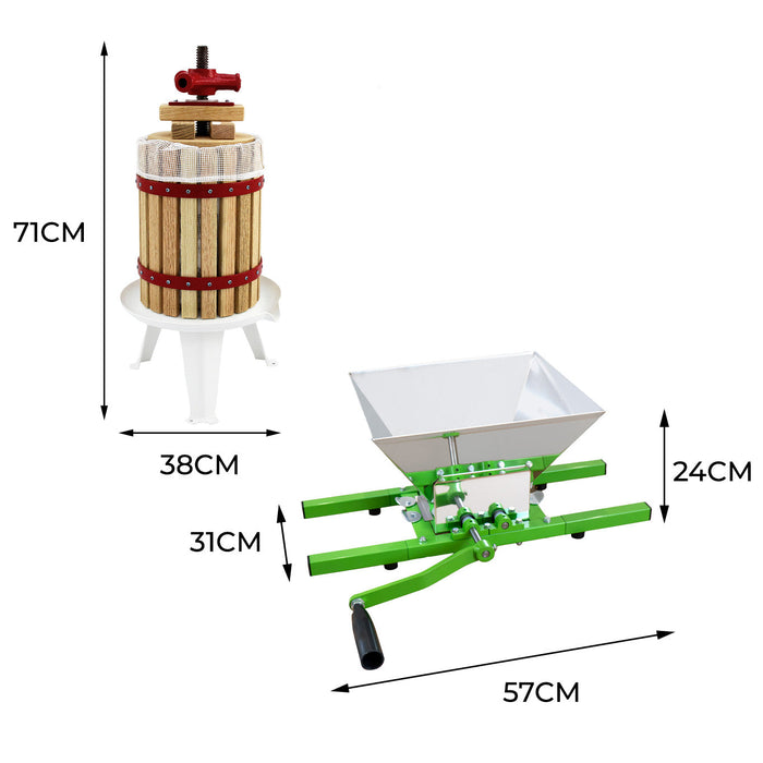Pressa per Frutta 18 Litri e Trituratore 7 Litri Per Fare Succo, Sidro e Vino