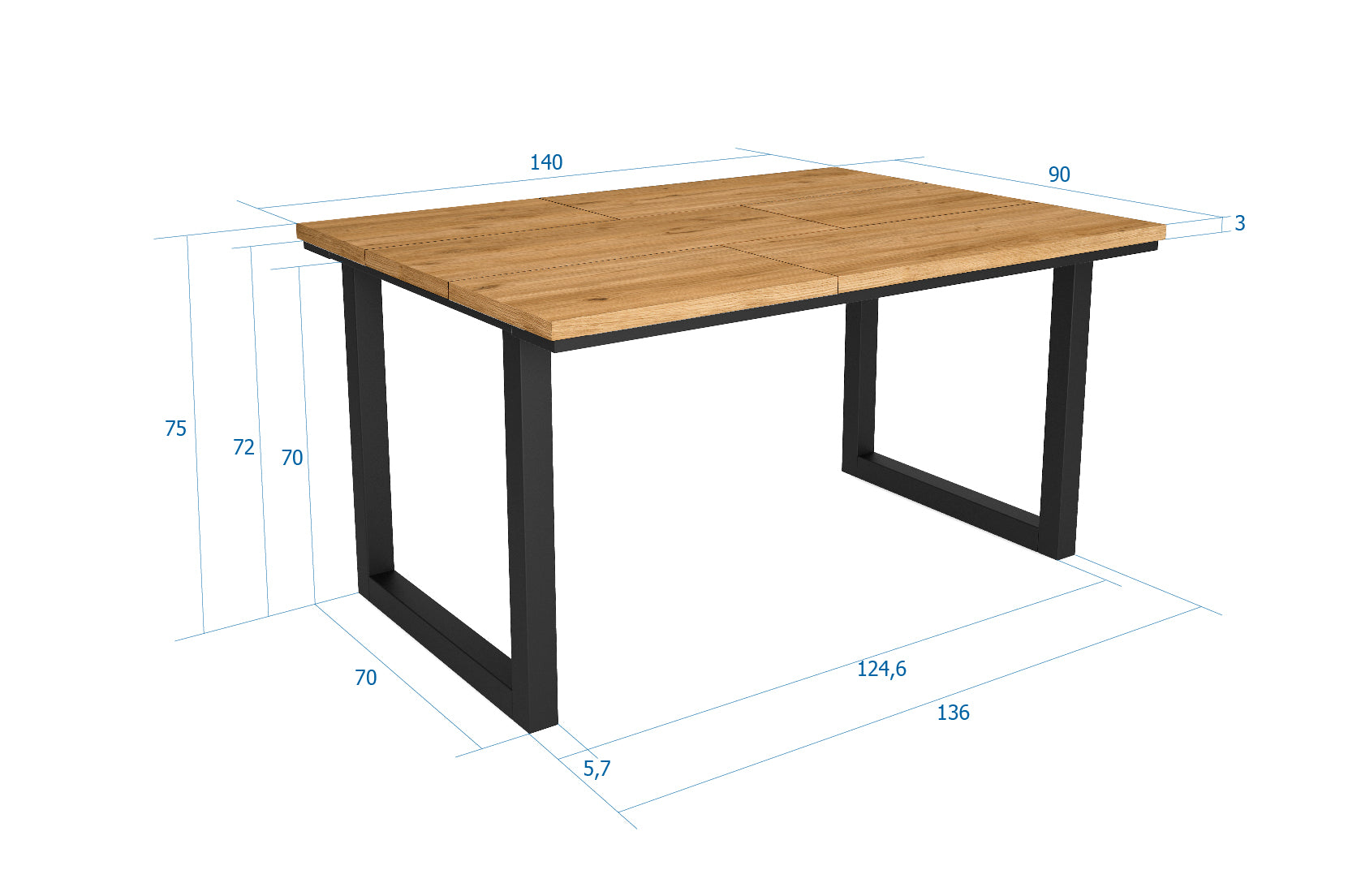 Tavolo da pranzo 6 posti 140x90 cm con gambe in legno a U stile moderno colore Rovere e gambe nere