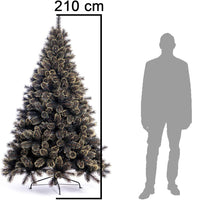 Albero di Natale Luxury 210cm 1106 Punte Nero e Oro Base a Croce Design Premium