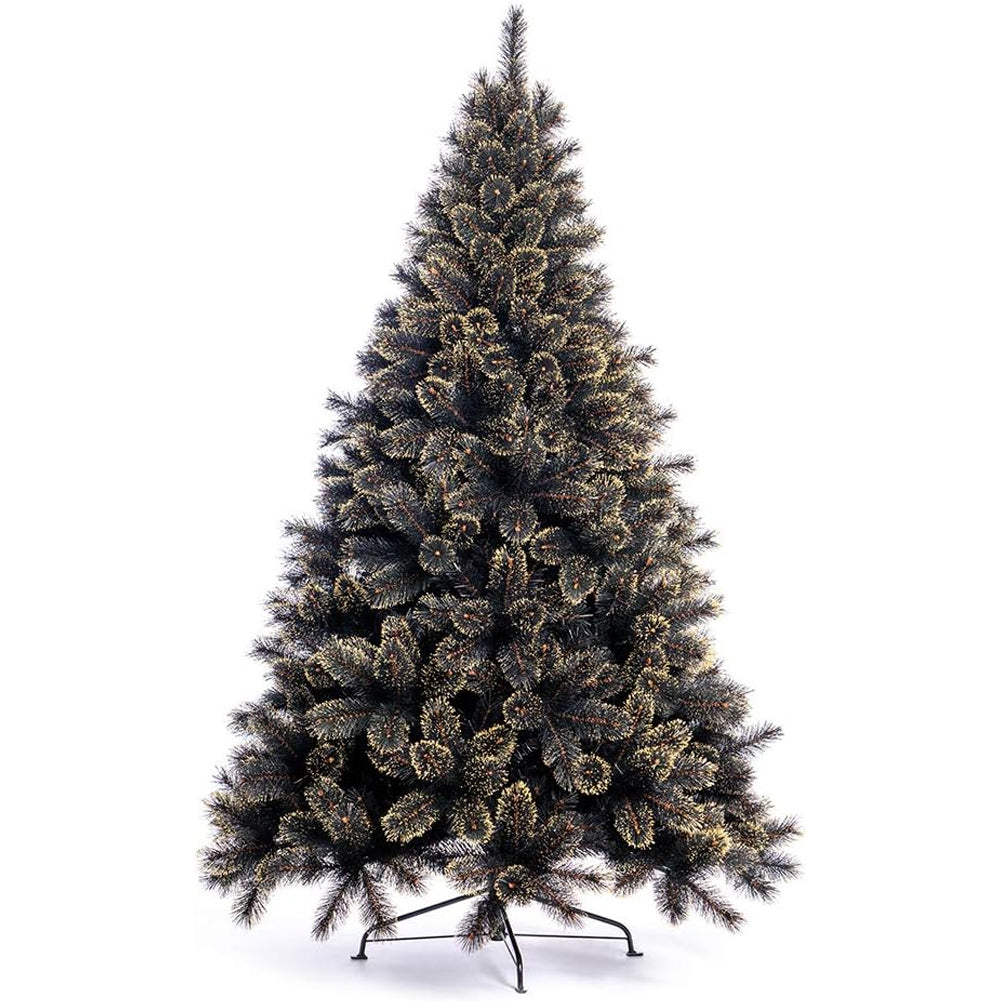 Albero di Natale Luxury 210cm 1106 Punte Nero e Oro Base a Croce Design Premium