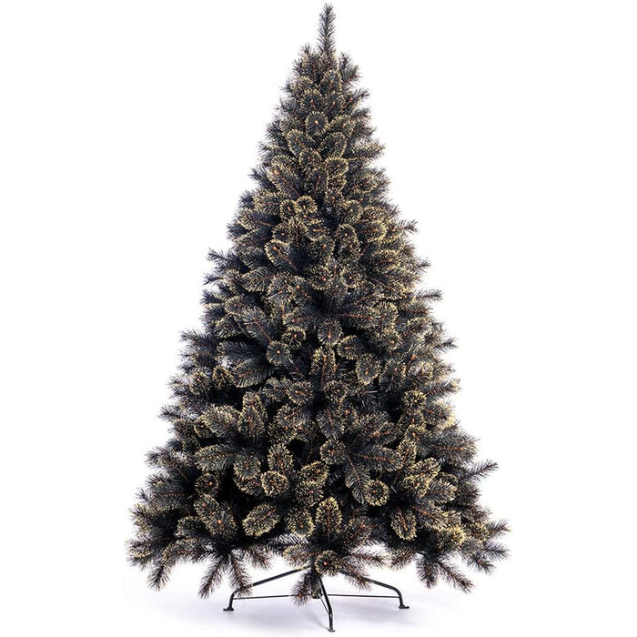 Albero di Natale Luxury 210cm 1106 Punte Nero e Oro Base a Croce Design Premium