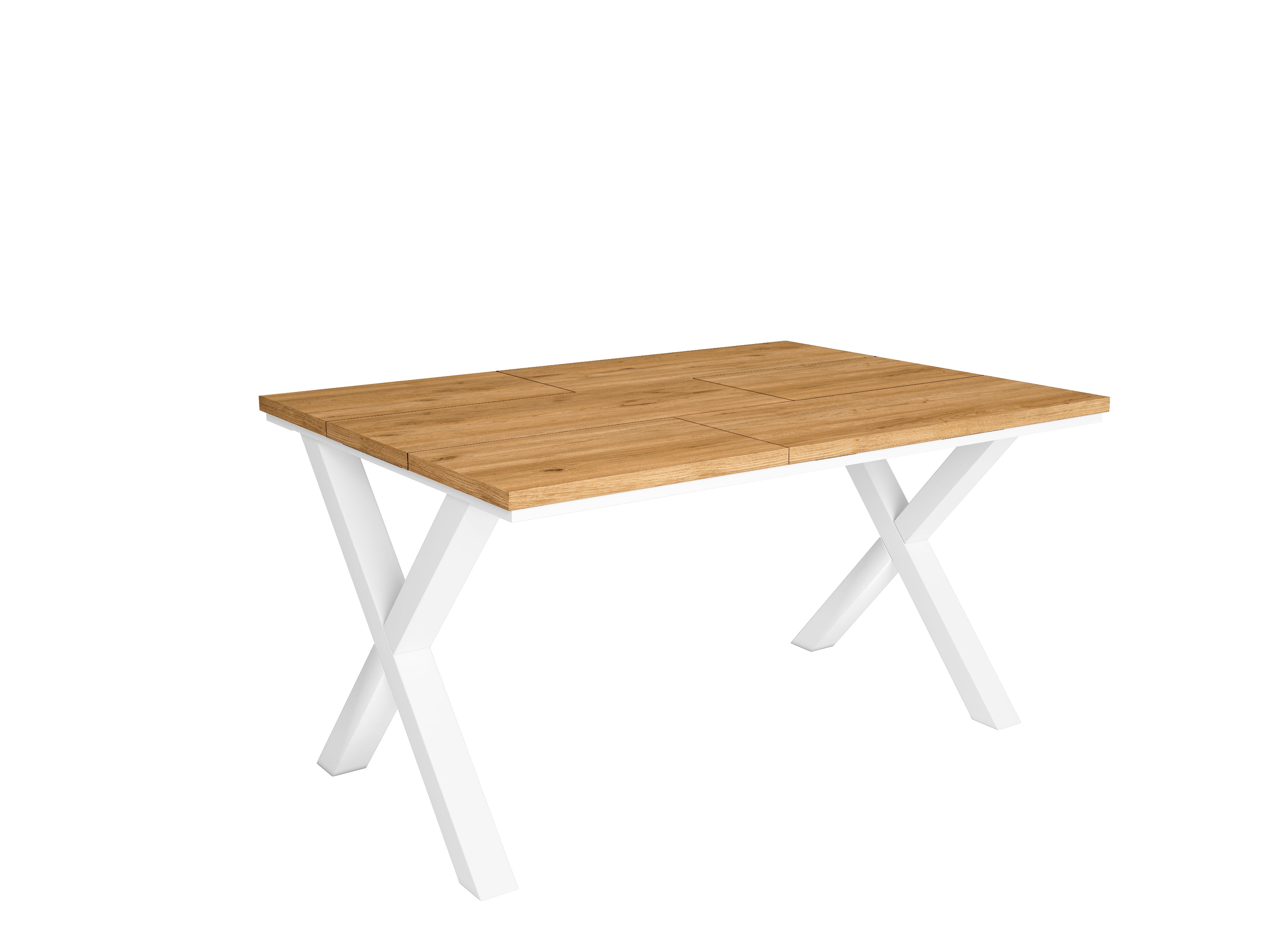 Tavolo da pranzo 6 posti 140x90 cm con gambe in legno a X stile moderno colore Rovere e gambe bianche